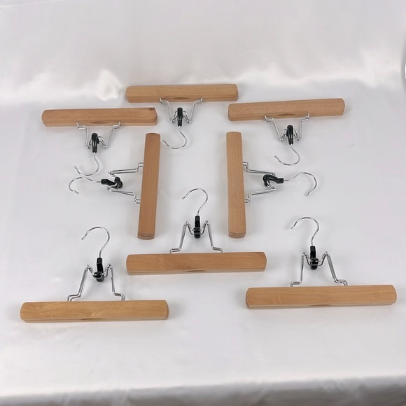 Lot of 8 Natural Wood Slack Skirt Pants Hangers with Metal Arm Clamps - Picture 6 of 7